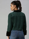 Women's Green Solid Denim Jacket Jackets-AE-999155-Greenblack