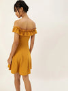 Veni Vidi Vici Mustard Frilled Bardot Skater Dress