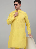 Men Lemon Yellow Dupion Silk Kurta with Churidar-JOKP-636Lemon