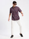 Men Spread Collar Abstract Purple Casual Shirt-REVERIE-2107-Purple