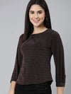 Round Neck Cuffed Sleeves Embellished Maroon Regular Top-SP-826-Maroon