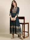 Women Anarkali Teal Floral Kurta-AT-A242-LG-Teal