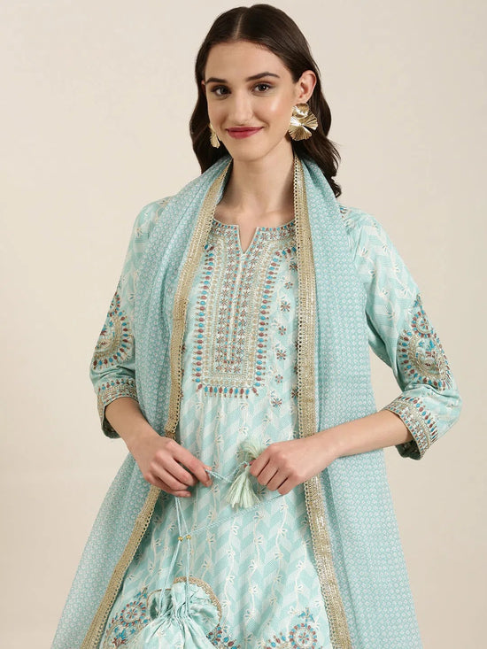 Women Sea Green Geometrical Kurta Set-GW-3222-Seagreen