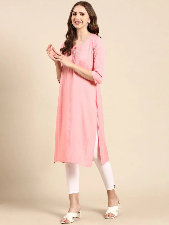 Women's Pink Solid Straight Kurta-DF-1546-Pink