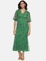 Floral Green Shirt Collared Maxi Dress-17347