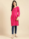 Women's Pink Solid Straight Kurti-BGE-513-Pink