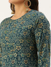 Women's Blue Printed Straight Kurtas-HO-1425-Teal