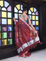 Maroon Checkbox Designs Soft Linen Saree With Zari Borders-MA62LN33990023