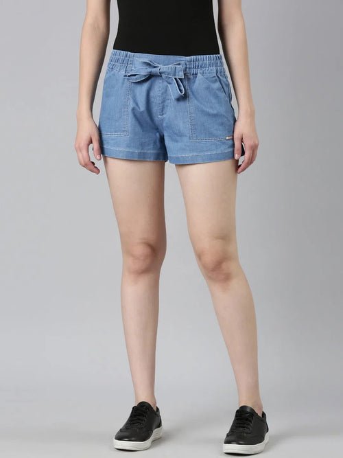 Women Blue Solid Shorts-LT-S-10154-Blue