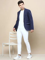 Men Navy Solid Casual Blazers-LBR-5500-Navyblue