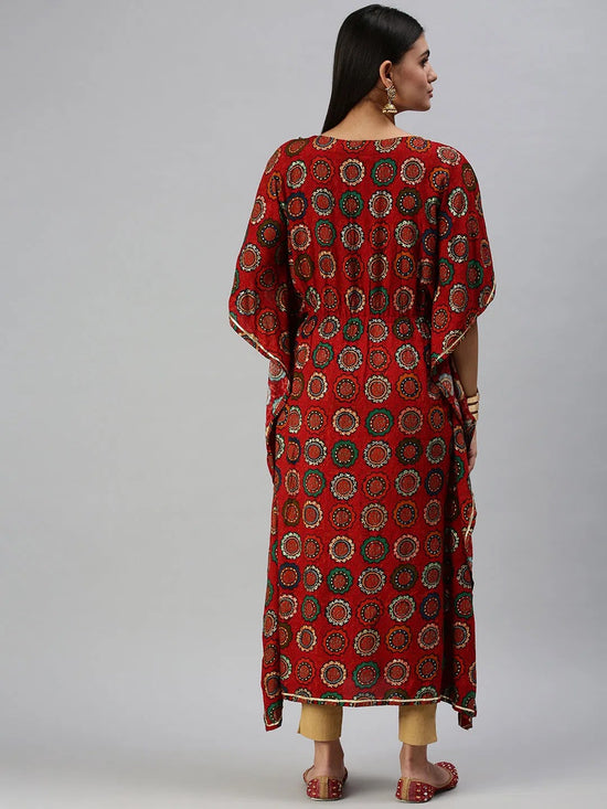 Women's Red Printed Kaftan Kurta-GW2334-Red