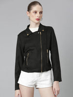 Women Black Solid Tailored Jacket-CHN-832-Black