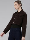 Women Coffee Brown Solid Denim Jacket-GZ-5600-Coffeebrown