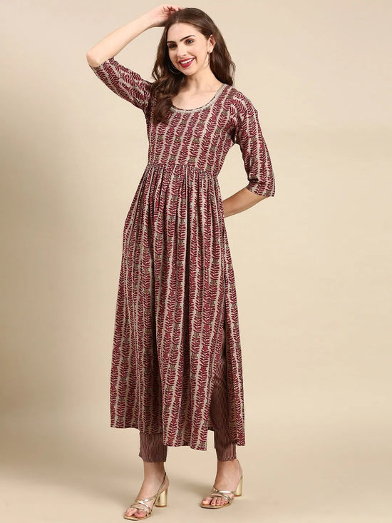 Women's Maroon Printed Kurta Set-SKC-1013-Maroon