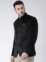 Hangup Men Standard Solid Men Formalwear-Black5ButtonVelvetBlazer