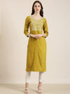 Women Mustard Geometrical Straight Kurta-AT-A1080-K-Mustard