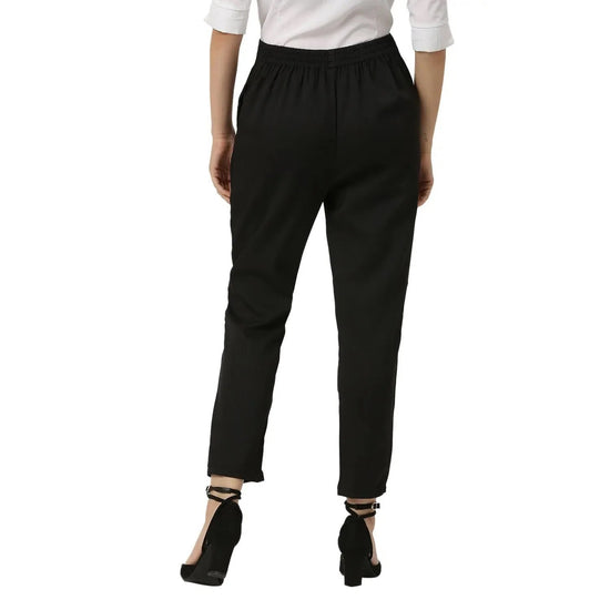 Smarty Pants Women's Cotton Lycra Ankle Length Black Formal Trouser-SMPT-885A-S