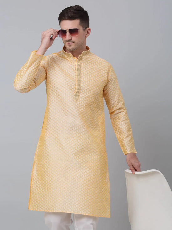 Men's Golden Collar Embroidered Kurta with Pyjama.-JOKP-P-5002Golden