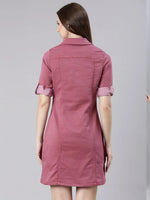 Women Mauve Solid Shirt Dress-LT-104-Mauve