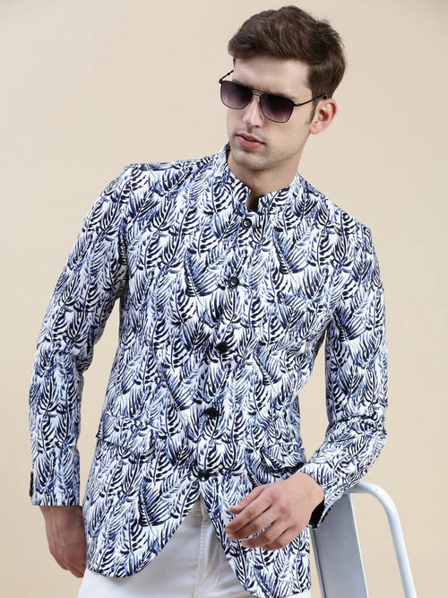 Men White Printed Casual Blazer-SOBLZ-71-12-White