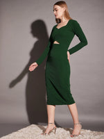 Front cut out bodycon midi dress in Green Color