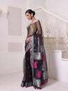 Black Muslin Saree With Zari Woven Nakshi Borders-MA62MS331980028