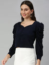 Women's Navy Blue Solid Crop Tops-AE-7052-Navyblue