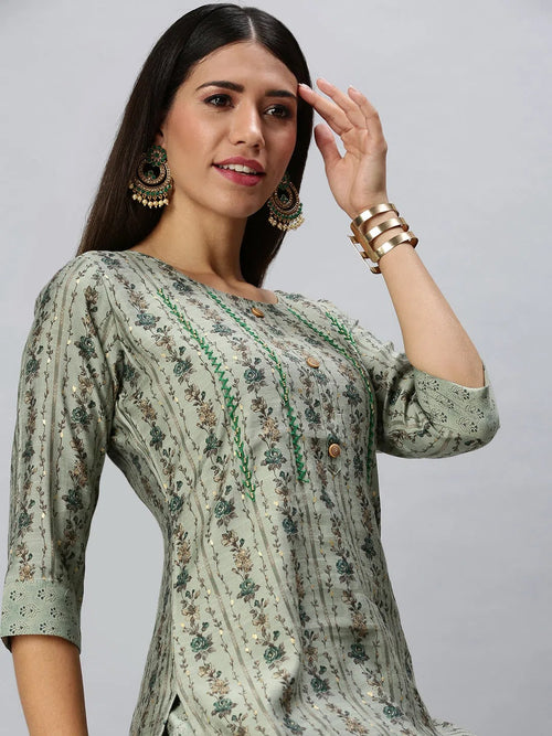 Women's Green Printed Kurta Sets-SKC3172-Green