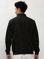 Men Black Solid Casual Bomber Jackets-ZD-3004-Black