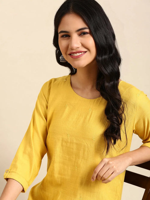 Women's Yellow Printed Straight Kurta-DF-1501-Yellow