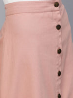 Pink Denim Longline Buttoned Skirt