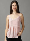 Women's Pink Striped Peplum Top-AE-10463-Pink