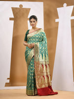 Teal Silk Banarasi Saree With Ethnic Motifs And Woven Designs-MA53BSL441050016