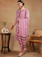 Ahika Women Pink Cotton Blend Printed Straight Kurta Pant Set-VKSKD2168A_XS