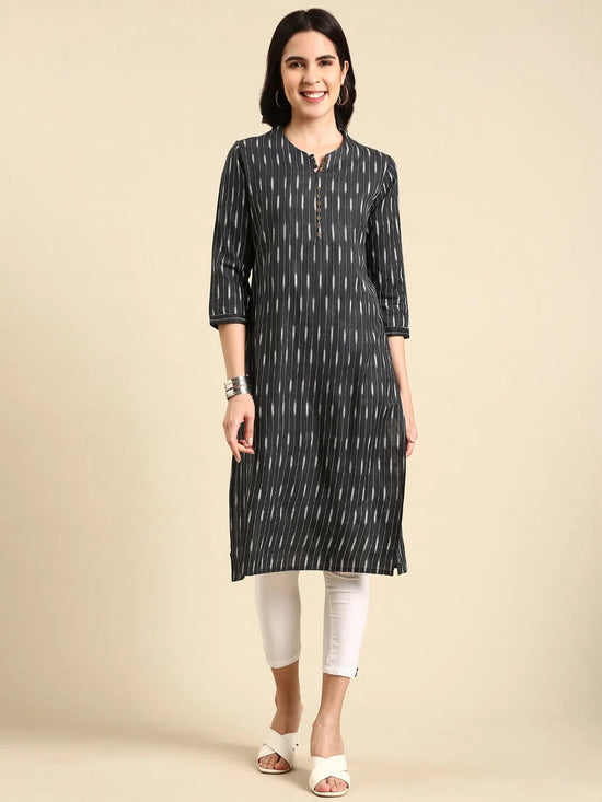 Women's Grey Printed Straight Kurta-SS-374-Grey