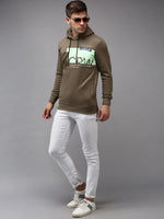 Men Green Printed Sweatshirt-SCAW-31-Olive