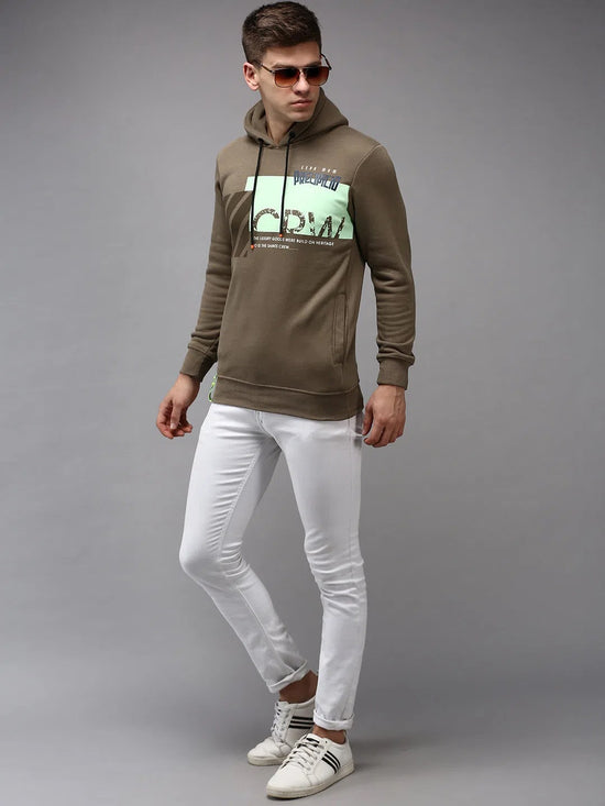 Men Green Printed Sweatshirt-SCAW-31-Olive