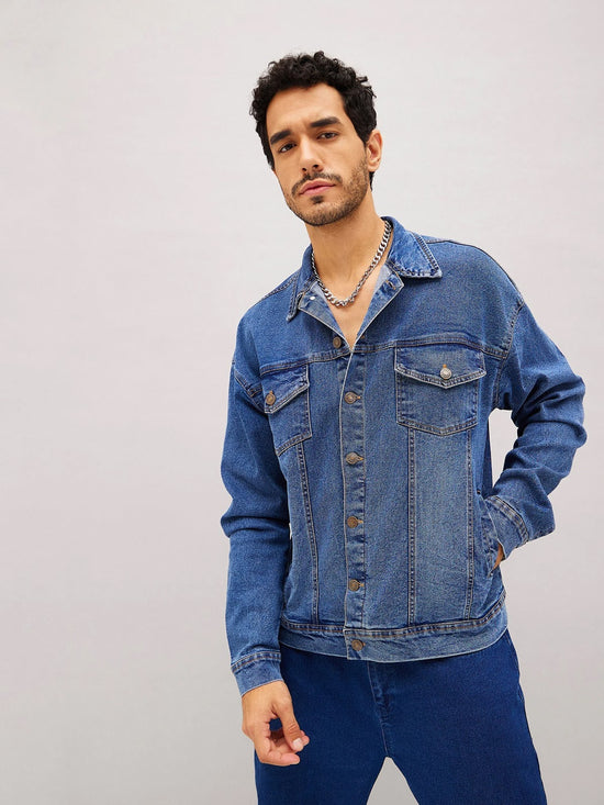 Men Blue Relax Fit Denim Jacket