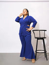 Women Royal Blue Side Cut Out Blazer With Kick Pleat Pants