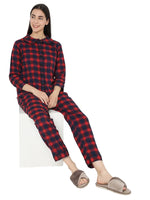 Smarty Pants Women's Brush Cotton Blue & Red Color Checks Night Suit