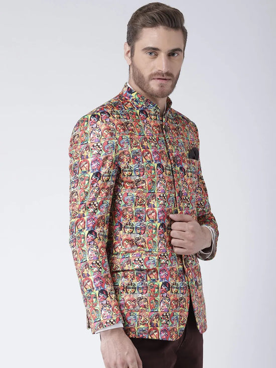 Hangup Men Standard Printed Men Formalwear-D445ButtonBlazer