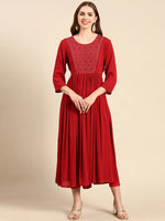 Women's Maroon Solid Anarkali Kurta-RF-1122-Maroon