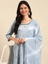 Women's Blue Printed Kurta Set-ON-596-Blue