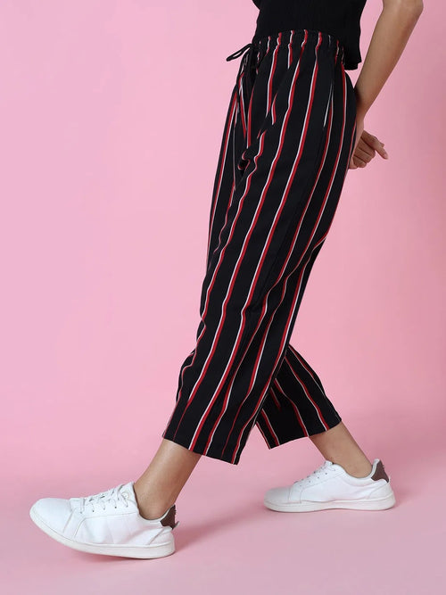 Women's Black Striped Trouser-AE-10464-Black