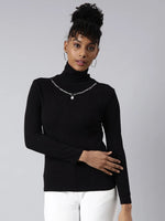 Women Black Solid Top-CHN-7850-Black