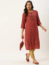 Women's Red Printed Straight Kurtas-HO-1431-Maroon