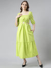 Women Green Solid Fit and Flare Dress-ON-747-Green