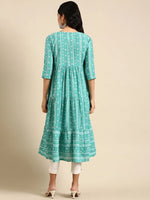 Women's Turquoise Blue Printed Anarkali Kurta-DF-1360-Turquoiseblue