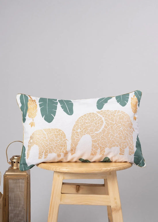 Elephant Grove 100% cotton gold print ethnic decorative cushion cover for sofa - Yellow-230452024