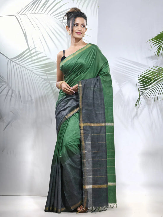 Green And Grey Shibori Printed Silk Saree-MA56BSL34660015